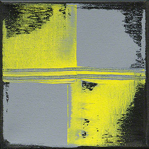 Auf dem farbenfrohen Bild der Künstlerin artmates sind leuchtende Farbflächen in grau und gelb zu sehen.